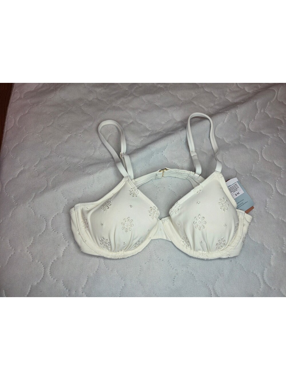 Shade & Shore White Floral Embroidered bikini/  Underwire Bra 34B